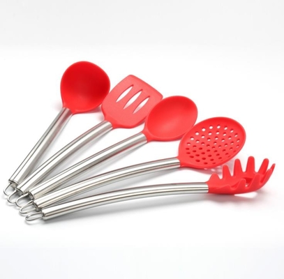 5 pcs set silikon set alat dapur dengan pegangan stainless steel