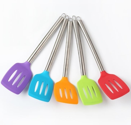 201 stainless steel tangan Food Grade Silikon Slotted Turner alat memasak