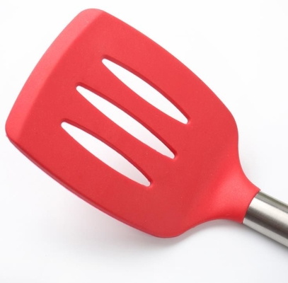 201 stainless steel tangan Food Grade Silikon Slotted Turner alat memasak