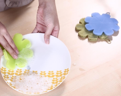 Bentuk bunga Food Grade Silicone Cuci Sikat spons untuk Membersihkan piring dan buah