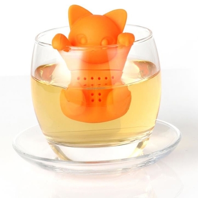 Orange Cat berbentuk Food Grade aman Silikon Saringan Teh BPR Gratis
