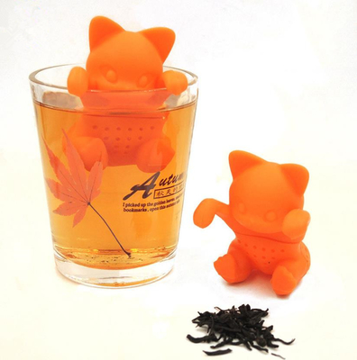 Orange Cat berbentuk Food Grade aman Silikon Saringan Teh BPR Gratis