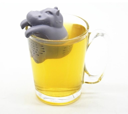 Grey Color Hippo Shaped desain Food Grade Silicone Tea Infuser