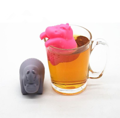 Grey Color Hippo Shaped desain Food Grade Silicone Tea Infuser