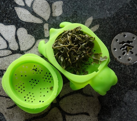 Warna Hijau berbentuk Kura-kura Food Grade Silicone saringan Teh