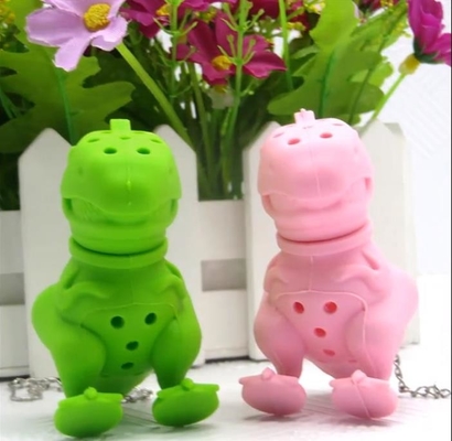 Dinosaurus berbentuk Desain BPA Gratis FDA kantong teh silikon dengan paket kotak