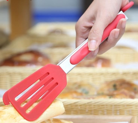Slotted Turner Silikon Peralatan Dapur Logo Kustom Cetak Spatula Tong