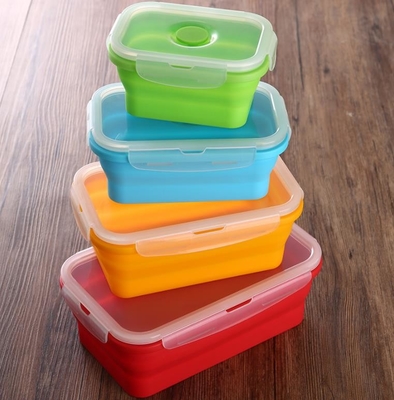 Set dari 4 Dilipat Silikon Wadah Penyimpanan Makanan FDA silikon kotak makan siang untuk anak-anak