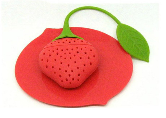 Custom Made Food Grade Silikon Pemegang Kantong Teh Lucu Strawberry Bentuk