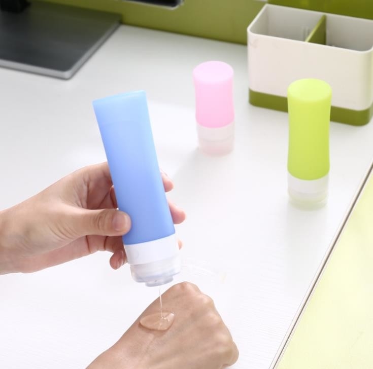 1 ons botol pengepakan perjalanan silikon, wadah perjalanan silikon pencampuran warna