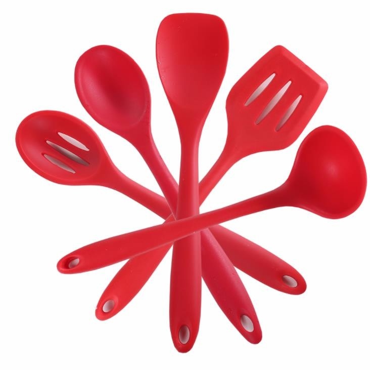 Food Grade warna Merah Silikon Memasak Peralatan Dapur Set 5 gaya yang berbeda